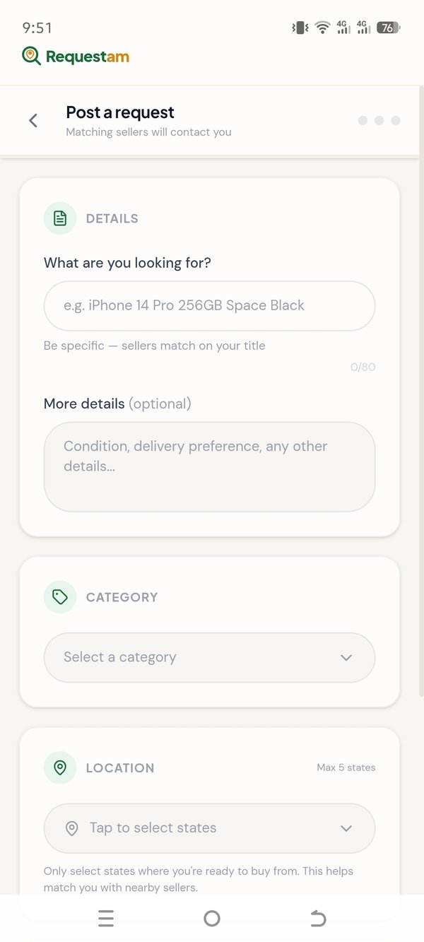 Post a request screen