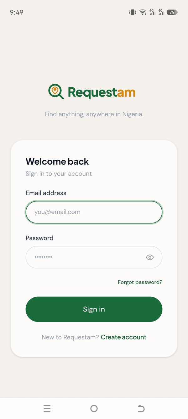 Login screen